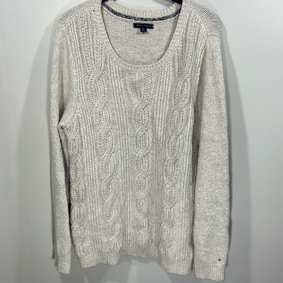Tommy Hilfiger Cream Classic Fisherman Cable Knit Crew Neck Sweater size XL - Picture 1 of 6